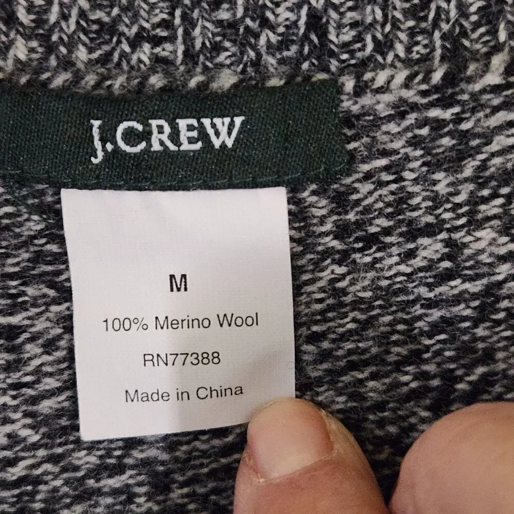 J. Crew Merino Wool Navy Marled Knit Button Detail Crewneck Sweater Size M
